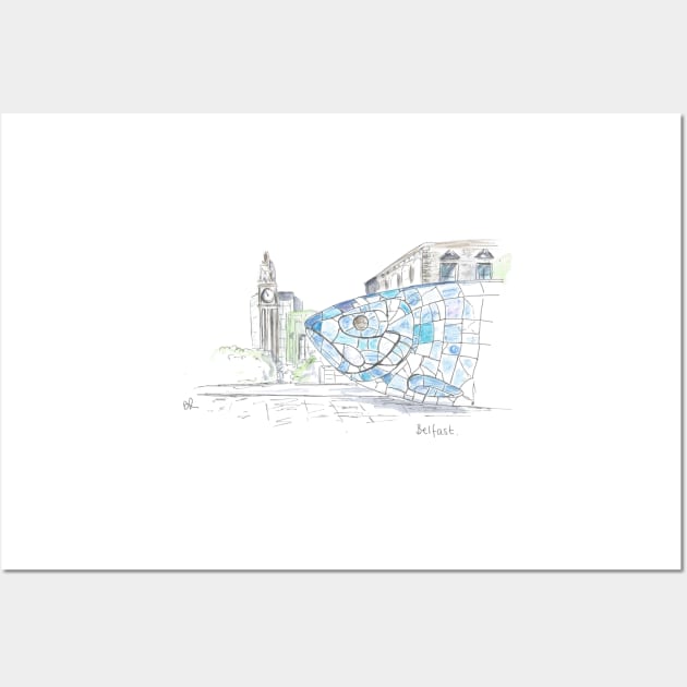 The Big Fish, Belfast pen drawing Wall Art by DebTheZeb